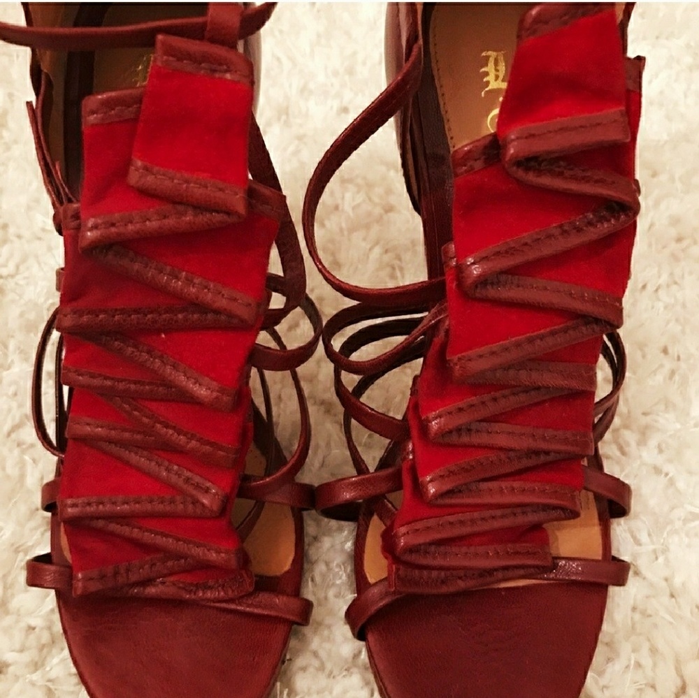 L.A.M.B. RED RUFFLE HEELS 7.5 STILETTO